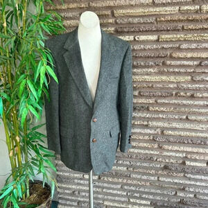 Bill Blass Vintage 100% Camel Hair Gray Brown Herringbone Tweed Blazer